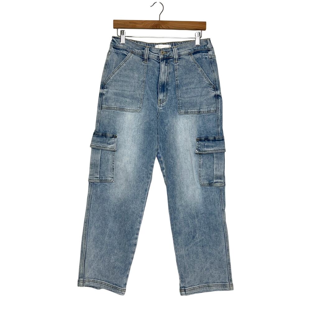 Vervet Blue Crop Cargo Jeans Size 30 Light Wash Wide Leg Utility Stretch Denim